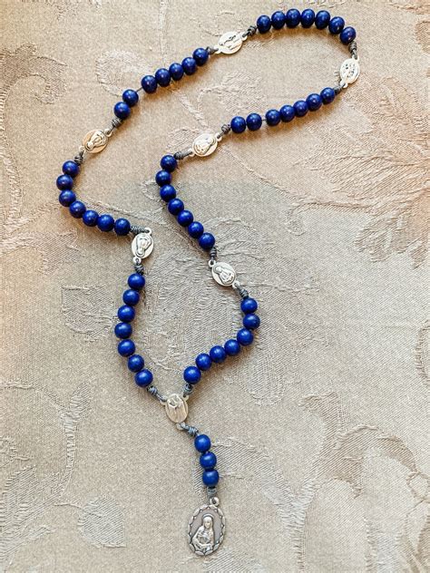 Seven Sorrows Rosary With Dark Blue Wood Beads 7 Sorrows Etsy