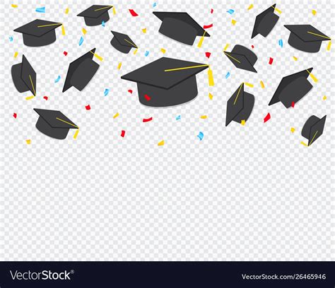 Graduate Caps And Confetti On A Transparent Vector Image