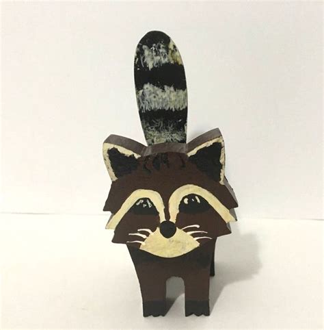 Vintage Primitive Hand Painted Folk Art Wooden Raccoon Sculpture