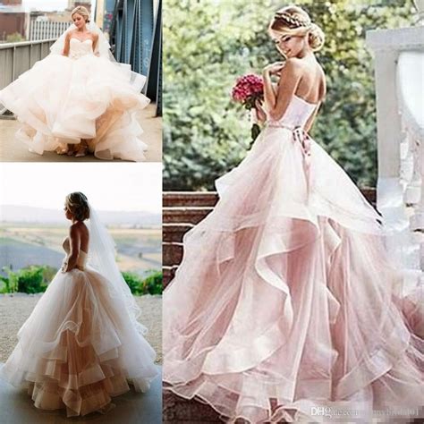 Tiers Ruffle Sweetheart Blushing Pink Sleeveless Organza Backless Wedding Dresses Wedding