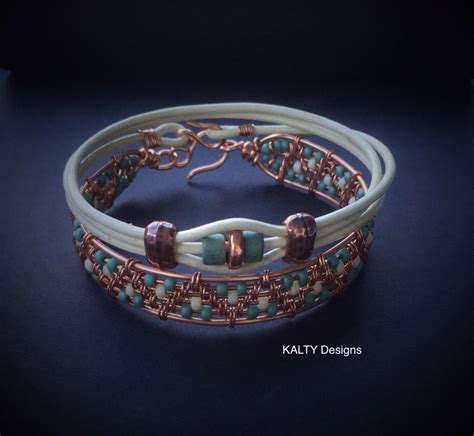 Copper Wire Weave Bracelet Paired With A Triple Leather Wrap Nice