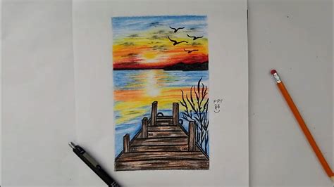 How To Draw Sunset Beach Landscape Drawing With Colored Pencilssunset