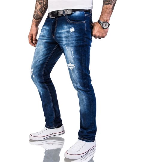 Rock Creek Herren Designer Jeans Slim Fit Hose Destroyed Look Denim W29