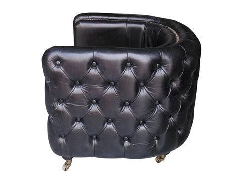 Leather sofa and armchair retro style vintage style seating tan leather. Tufted Button Side Black Vintage Leather Armchair with Wheels