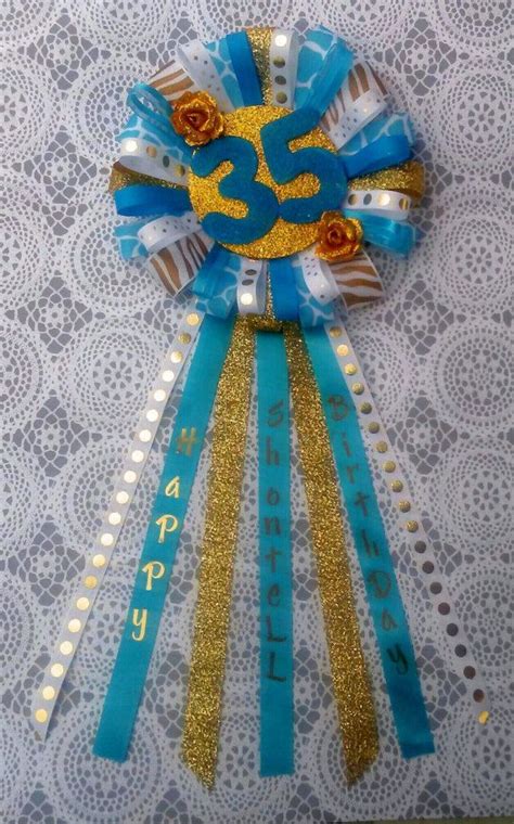 Blue Gold And White Glitter Birthday Pin Corsage Choose Age Name