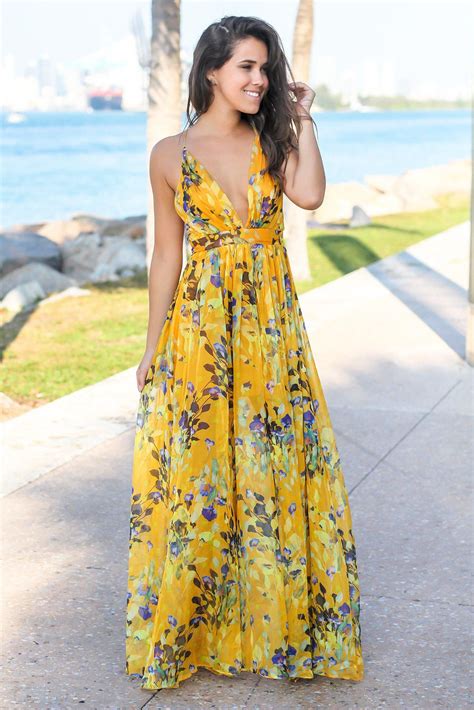 Yellow Floral Maxi Dress With Criss Cross Back Maxi Dress Yellow