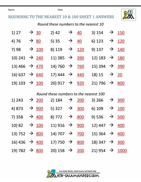 Rounding Numbers Worksheets to the nearest 100