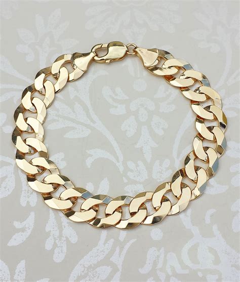 Men S 9ct Yellow Gold Chunky Heavy Solid Curb Bracelet 8 5 Inch
