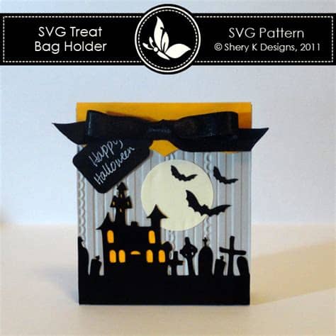 Halloween card and box svg files for using with your electronic cutting machines, terms of use can be found within your downloads or by clicking here. Free SVG Treat Bag Holder - Shery K Designs