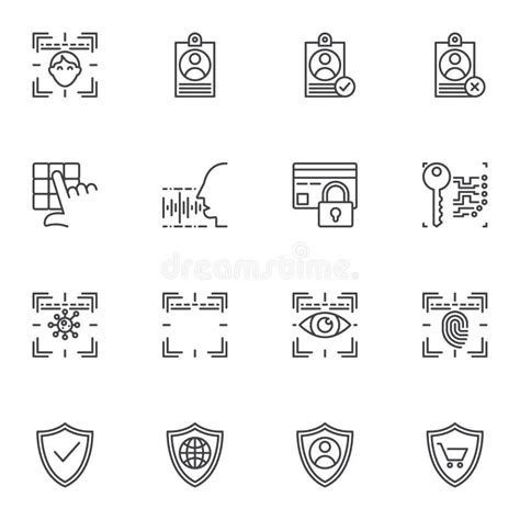 Security System Line Icons Set Stock Vector Illustration Of Badge