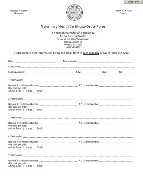 Printable Veterinary Health Certificate Form