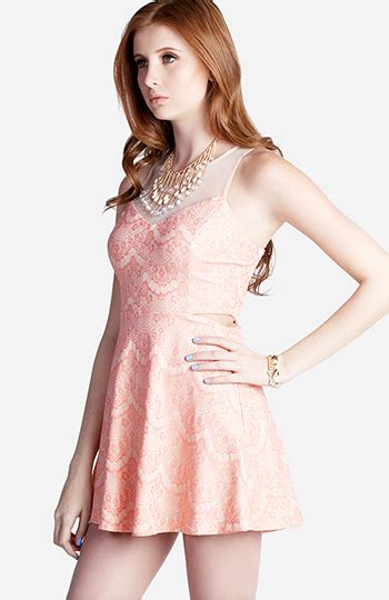 Side Cut Out Lace Dress In Coral Dailylook