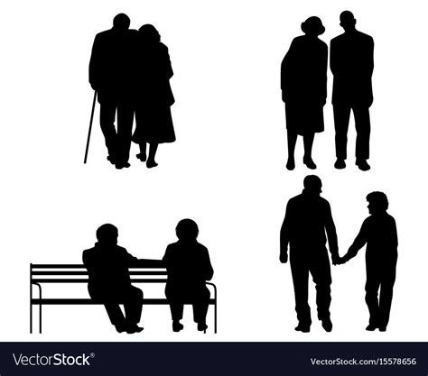 Elderly Couples Silhouettes Royalty Free Vector Image