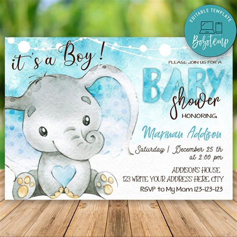 Baby Shower Elephant Theme Boy Invitations Best Design Idea