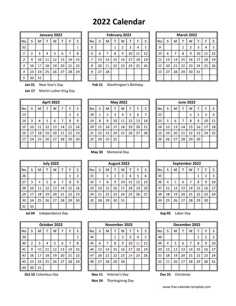 12 Printable 2022 Yearly Calendar With Holidays Watercolor Premium