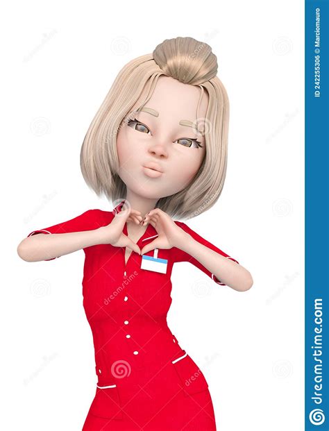 Caricatura De Una Enfermera Rubia Está Haciendo Una Pose De Mano En Forma De Corazón Que