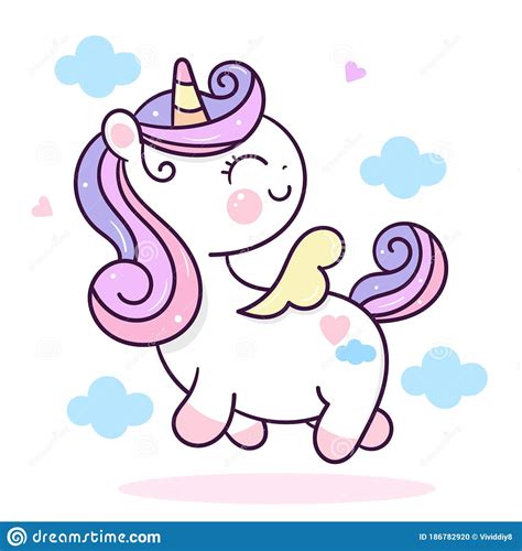 Flat Unicorn Princess Fairy Cartoon Pony Child Vector Fly In The Air