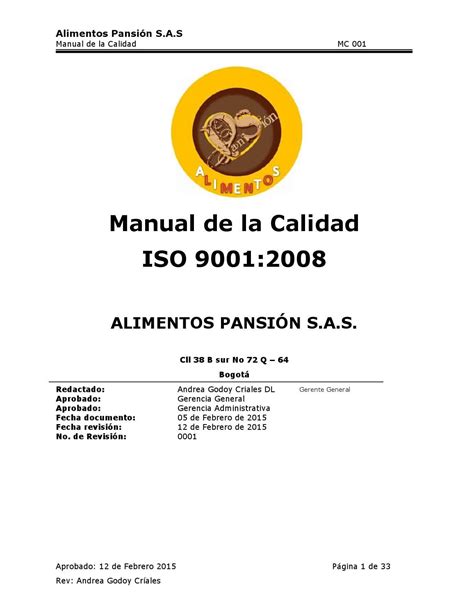 Manual De Calidad Iso 9001 Alimentos Pansión Sena By Andrea Gc Issuu