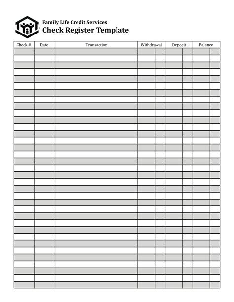 Free Printable Check Register Full Page