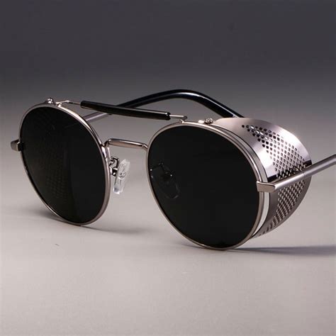 Vintage Retro Steampunk Sunglasses Side Shield Hipster Round Designer