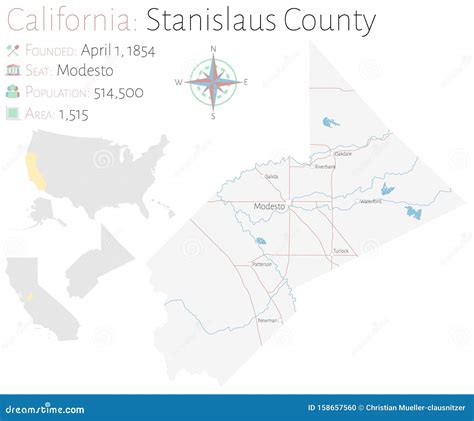 Map Of Stanislaus County In California Stock Vector Illustration Of