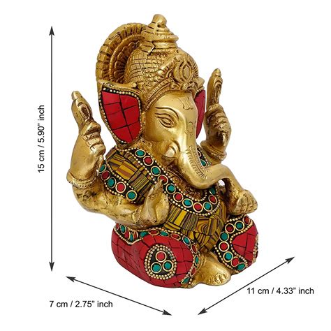 Brass Lord Ganesha With Stone Work Handcrafted Idol