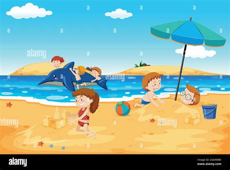 Children Playing At The Beach Stock Vector Image And Art Alamy