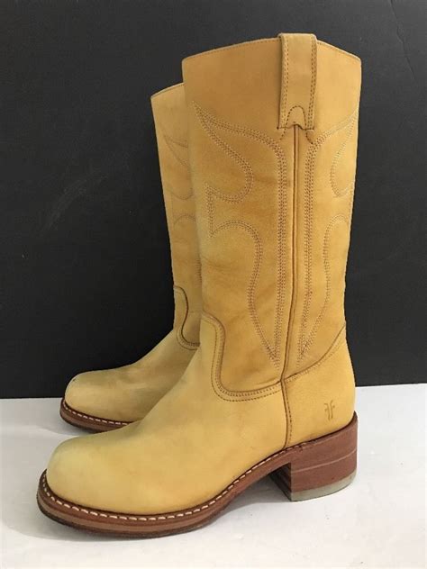Frye campus boots of this era were 14 to 15 tall, and came in a variety of color choices: Frye Womens size 8 B Banana Tan Leather Cowboy Western ...