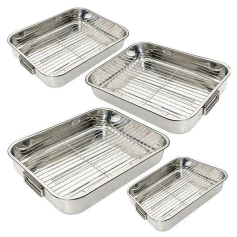 Belfry Kitchen 4pc Stainless Steel Roasting Trays Oven Pan Dish Baking