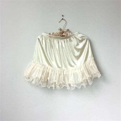 Off White Ivory Satin Ruffle Hem Nylon Half Slip A Line Skirt Tutu Lingerie Lining