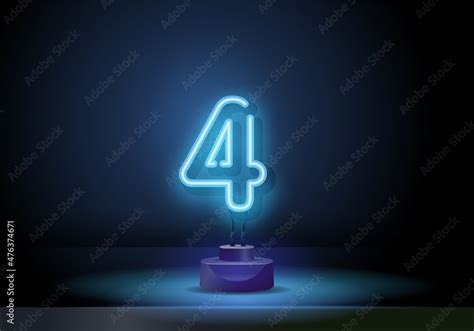 Four Number In Neon Style Neon City Font Sign Number 4 Signboard Four
