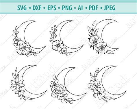 Moon Flowers Svg File Floral Moon Svg Dreams Svg Moon With Etsy Australia