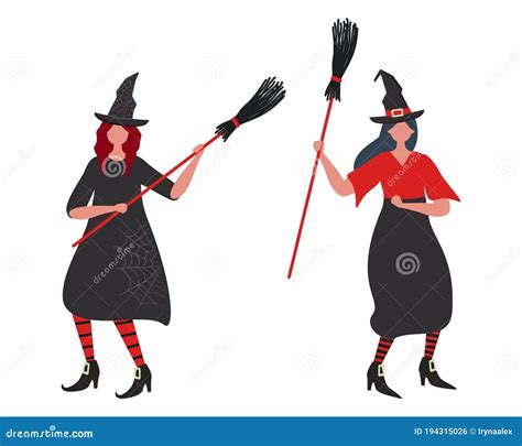 Set Of The Brooms Halloween Accessory Object Broom Cartoon Vector