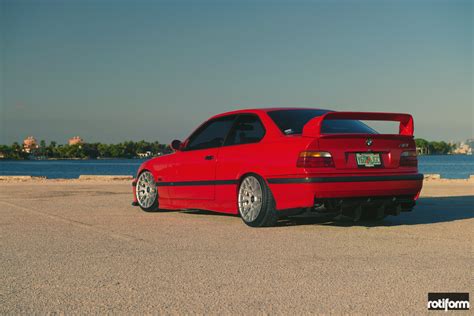 Classic Bmw M3 E36 In Bright Red Color Fitted With Stylish Rotiform