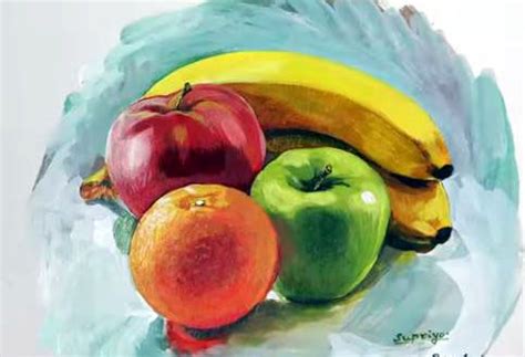 C'est un très bon exercice pour dessiner l'invisible. Dessin et peinture - vidéo 1976 : Une nature morte aux fruits en vert, orange, rouge et jaune ...