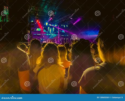 Crowd Raising Their Hands And Enjoying Great Festival Party Or Concert