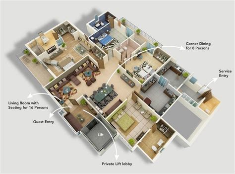 50 Four 4 Bedroom Apartmenthouse Plans Architecture And Design