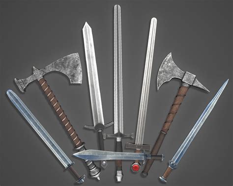 Hq Medieval Weapons For Games Swords And Axe 3d Model