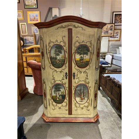Mid 20th Century Hand Painted Swiss Armoire Depicting The Four Seasons