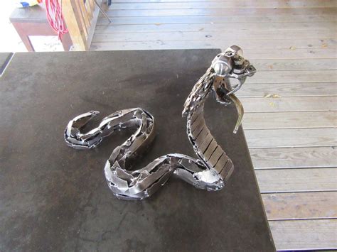 King Cobra Welded Steel Snake Metal Art Fangs Welding Welded Art Scrap