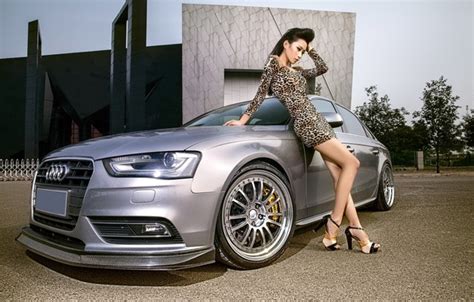 Wallpaper Auto Girl Audi Girls Asian Leaning On The Car Images For