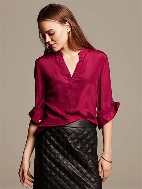 Home Banana Republic Red Silk Blouse Popover Blouse Women