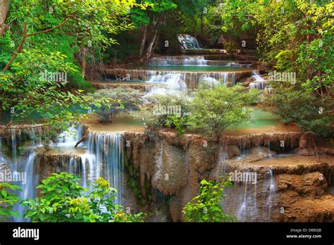 Huay Mae Kamin Waterfall In Kanchanaburi Thailand Stock Photo Royalty