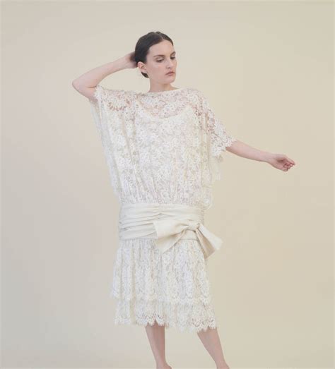 Vintage 80s White Lace Dress Drop Waist Flapper Style Etsy Lace