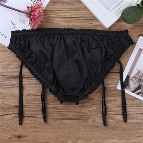 Sissy Men Lingerie Satin Ruffled Lined Crossdress Garters Belt Underwear Ebay