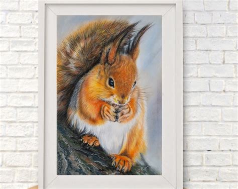 Squirrel Painting Realistic Original Art Squirrel Pastel Hand Etsy