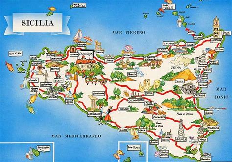 Sicily Map Carte Sicile Carte Touristique Voyage Sicile