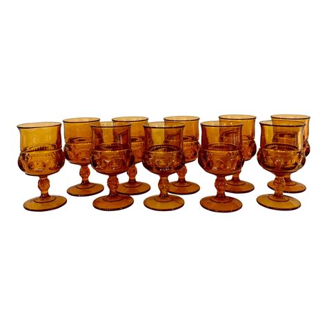 Mid Century Amber Glass Goblets Set Of 10 Chairish