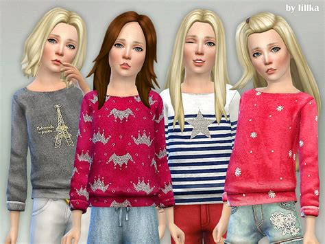 Lillkas Printed Sweatshirt For Girls P28 Sims 4 Cas Sims 1 4 Kids