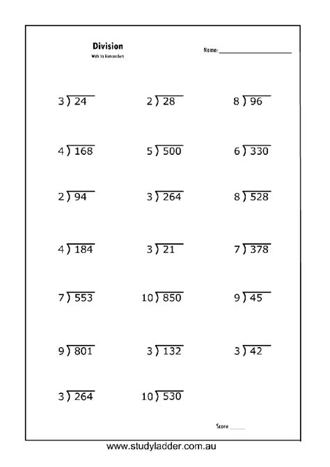 Dividing Multi Digit Numbers Without Remainders Worksheets
